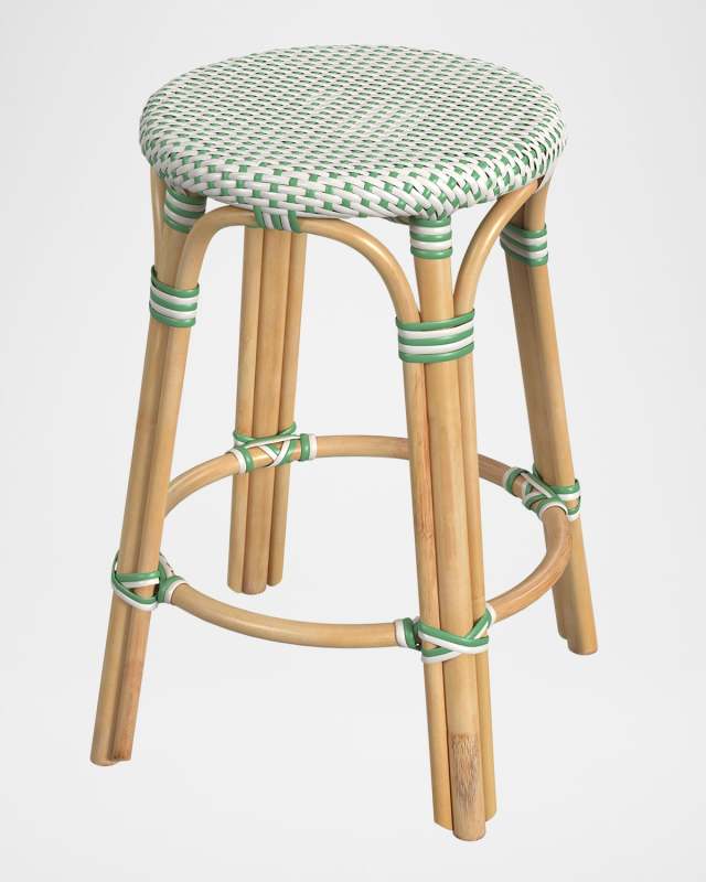 Tobias 24" Rattan Counter Stool, White/Green Dot